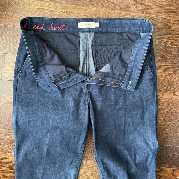 Tory Burch Dark Denim Etta Cuffed Jeans PantsTrousers-Size 28 - Picture 9 of 14